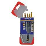 6 fully ground TiN coated HSS metal drill bits, split point - Tri-flat shank Ø 2 to 8 mm 