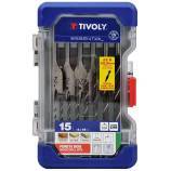 15 piezas -9 brocas de madera 3 puntas Ø 2 a 10 mm + 6 brocas de madera planas Ø 14 a 24 mm 
