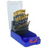 25 fully ground TiN coated HSS metal drill bits, split point - Tri-flat shank Ø 1 to 13 mm 