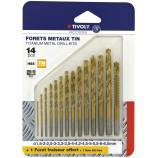 15 pieces - 14 roll forged TiN coated HSS metal drill bits, Ø 1.5 to 6.5 mm by 1/2 + 1 drill burr 