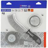 4 pièces : 3 brosses perceuse + 1 brosse main ergo 