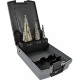 3 conical stepped HSS drill bits with helical flutes Ø 4 to 30 mm 