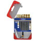 10 fully ground TiN coated HSS metal drill bits, split point - Tri-flat shank Ø 1 to 10 mm 