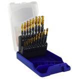 19 fully ground TiN coated HSS metal drill bits, split point - Tri-flat shank Ø 1 to 10 mm 