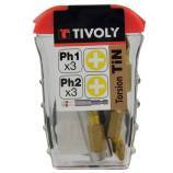 7 pièces -6 embouts torsion revêtus TiN PH bagués + 1 porte-embout magnétique 