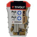 7 pieces - 6 torsion TiN coated bits PZ + 1 magnetic bit holder 