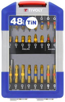 48 pieces - 47 TiN coated bushed torsion bits + 1 magnetic Quick-Change bit holder 