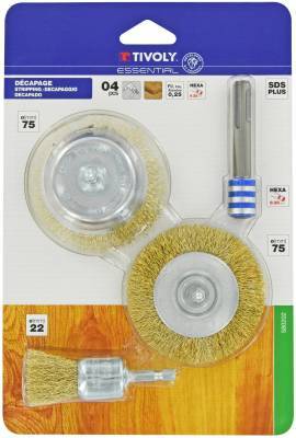 4 pièces : 3 brosses pour bois + 1 adaptateur SDS+ 