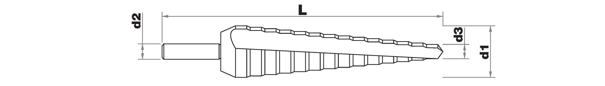 Foret conique étagé HSS -Revêtu TiAlN -TivolyNorm -Hélicoïdal -Pointe en croix -Queue à 3 méplats